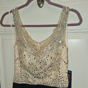 Elegant, Beaded, Sleeveless, Dress, Party, Dance, Evening, Luxury, Prom, Navy